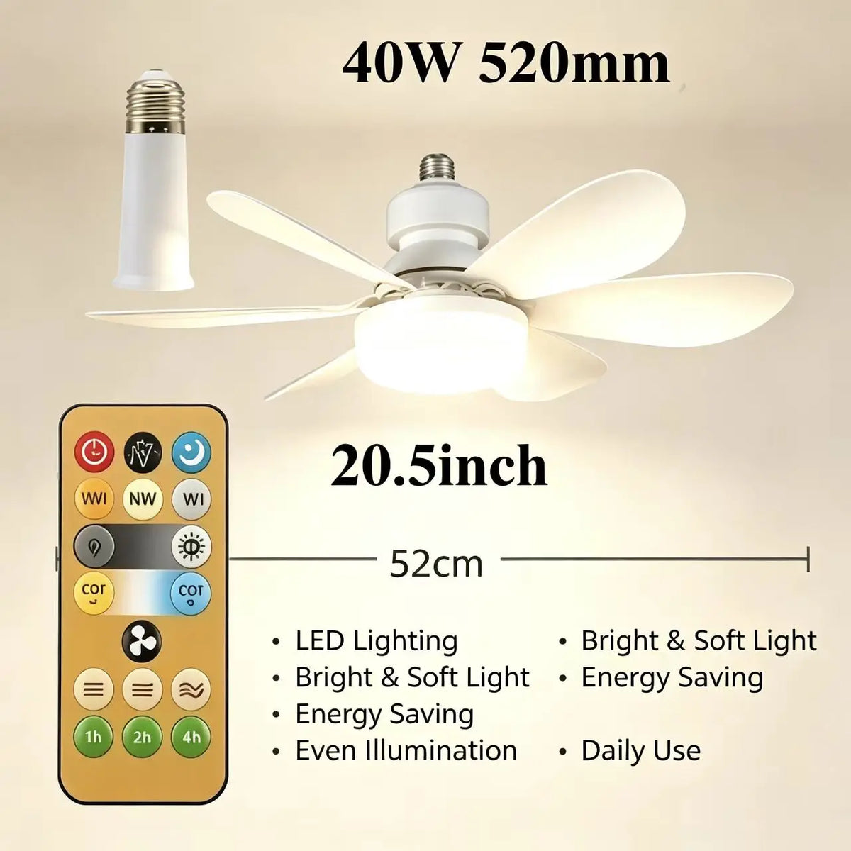 E27 with Remote LED 30W Ceiling Fan Light Dimming Function Suitable for Living Room Study and Home Use 85-265V