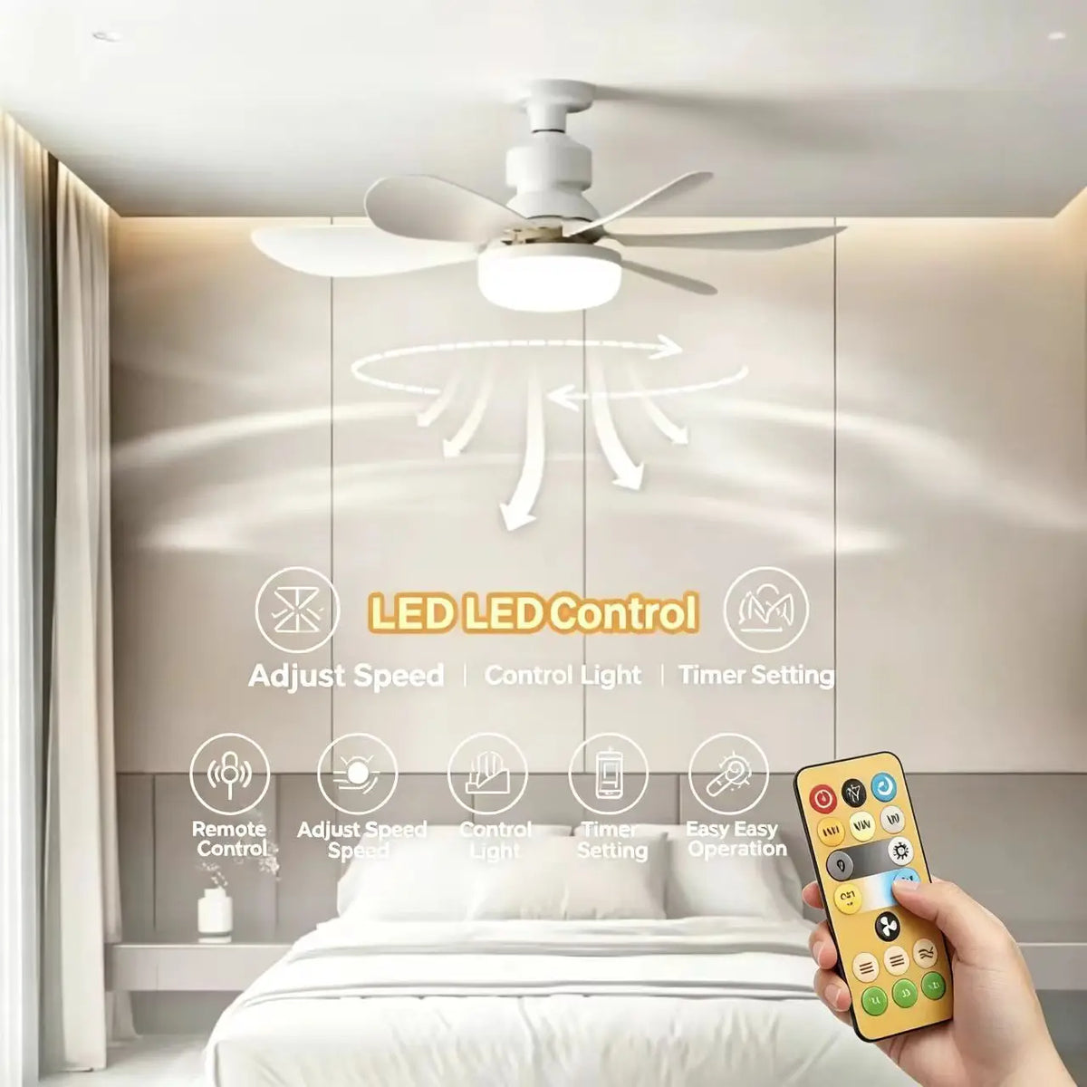 E27 with Remote LED 30W Ceiling Fan Light Dimming Function Suitable for Living Room Study and Home Use 85-265V