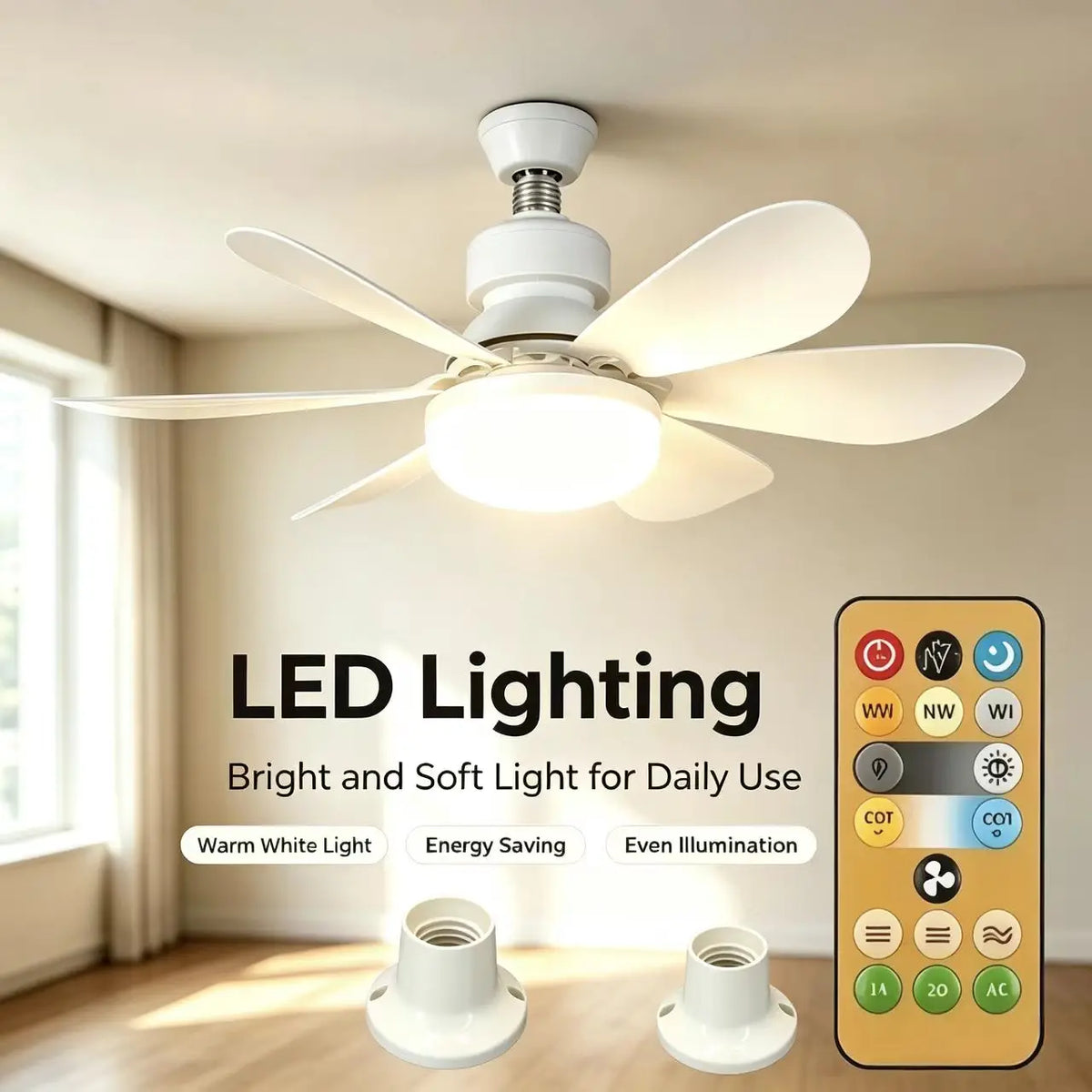 E27 with Remote LED 30W Ceiling Fan Light Dimming Function Suitable for Living Room Study and Home Use 85-265V